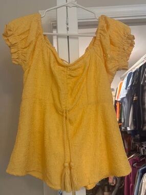 EARTHBOUND Yellow Peasant Tunic with Tassel Drawcord